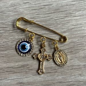 Gold Cross Virgin Mary Evil Eye Protection Safety Pin